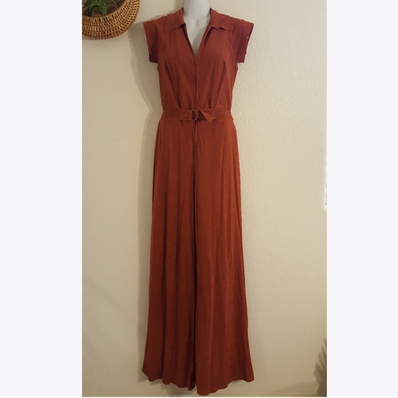 Vintage Pants - Vintage 60's / 70's Rust brown Velour Jumpsuit